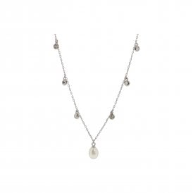 Silver Freshwater Pearl CZ Necklace