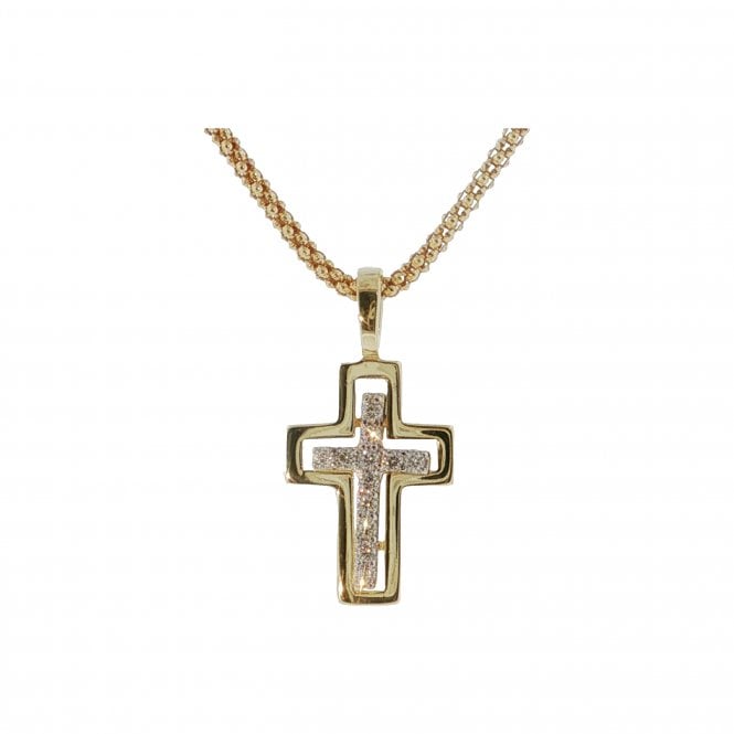 Lowry Sterling Silver Silver Gold Plate Cz Cross & Chain