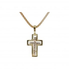 Silver Gold Plate Cz Cross & Chain