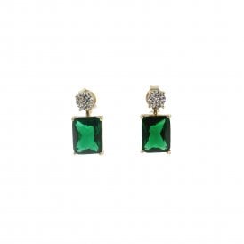 Silver Gold Plated Emerald & Cz Stud Earrings