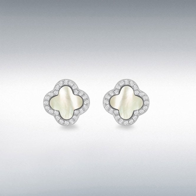 Lowry Sterling Silver Silver Mop & Cz Petal Stud Earrings