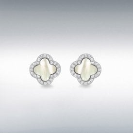 Silver Mop & Cz Petal Stud Earrings