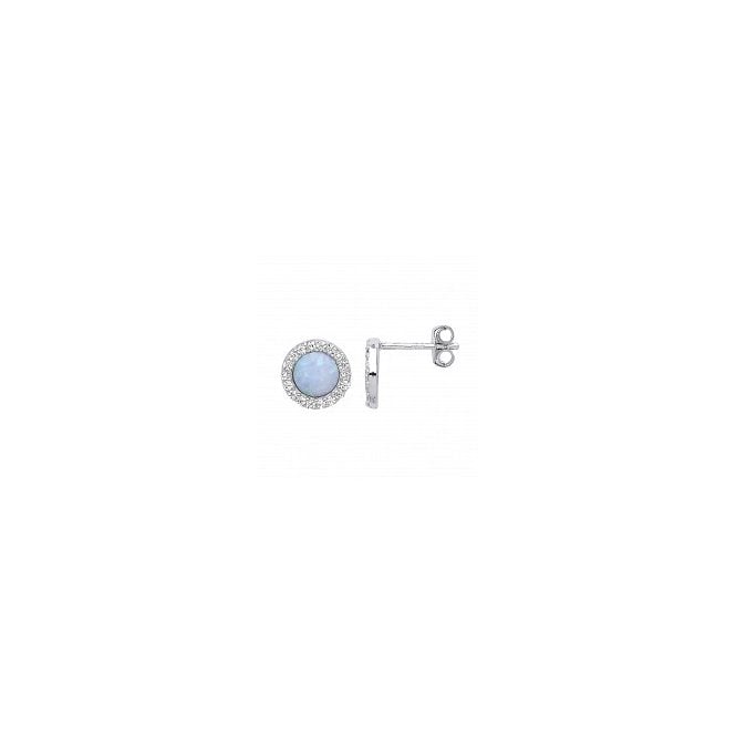 Lowry Sterling Silver Silver Opal & Cz Stud Earrings