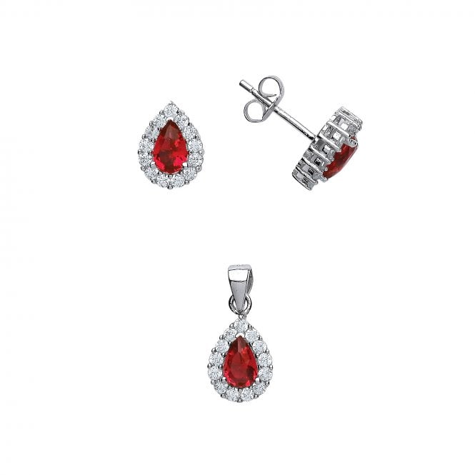 Lowry Sterling Silver Silver Ruby & Cz Pendant Set