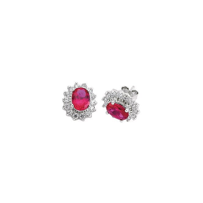 Lowry Sterling Silver Silver Ruby & Cz Studs