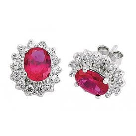 Silver Ruby & Cz Studs