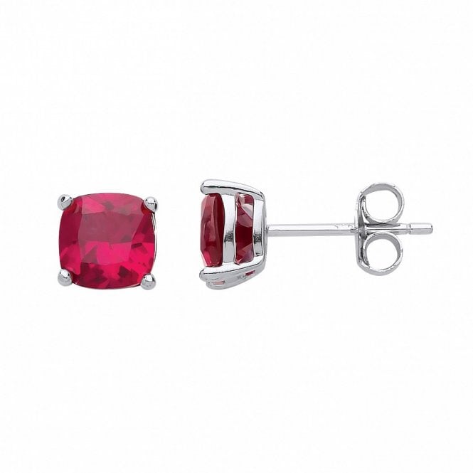 Lowry Sterling Silver Silver Sy. Ruby Stud Earrings