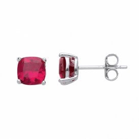 Silver Sy. Ruby Stud Earrings