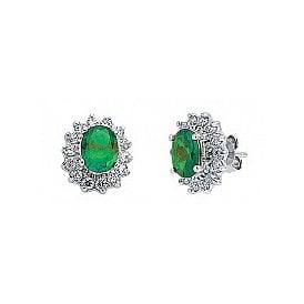 Silver Synthetic Emer & Cz Cluster Earrings