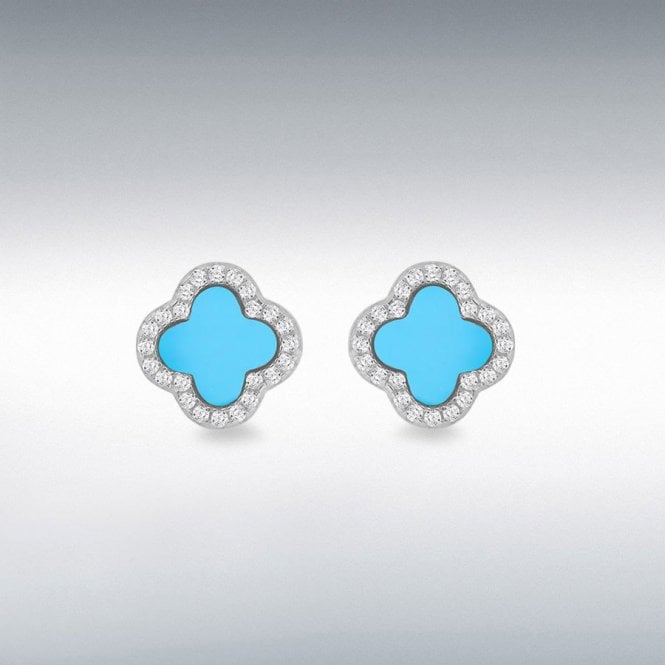 Lowry Sterling Silver Silver Turqouise & Cz Petal Stud Earrings