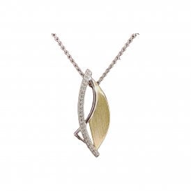 Silver Two Colour Fancy Cz Pendant & Chain