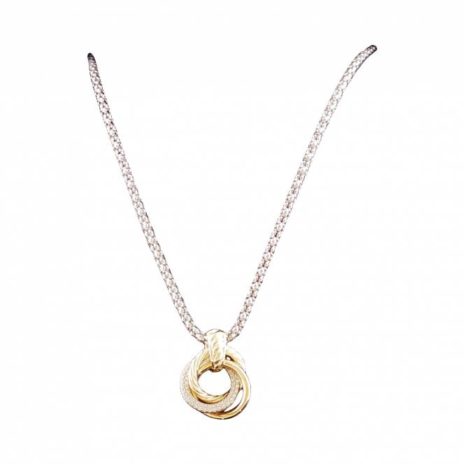 Lowry Sterling Silver Silver Yellow Plated Fancy Cz Pendant & Chain