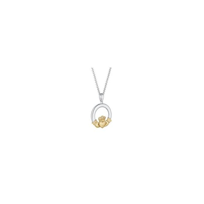 Irish Jewellery Sterling Silver & 10k Diamond Claddagh Necklace