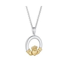 Sterling Silver & 10k Diamond Claddagh Necklace