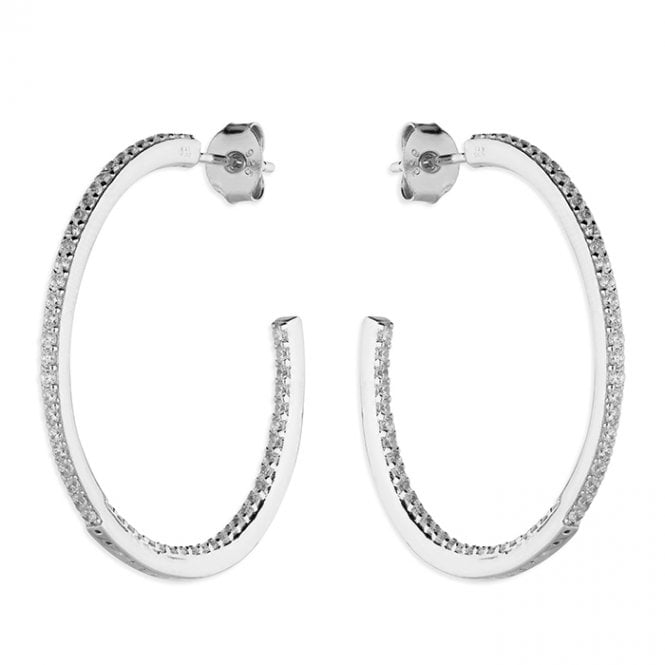 Lowry Sterling Silver Sterling Silver 31mm Inside/Out CZ Hoop Earrings