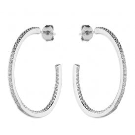 Sterling Silver 31mm Inside/Out  CZ Hoop Earrings