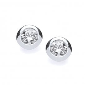 Sterling Silver 7mm Rubover CZ Stud Earrings