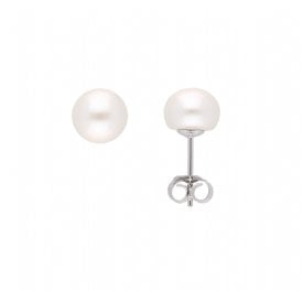 Sterling Silver 8mm flat Pearl Stud Earrings