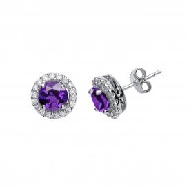 Sterling Silver Ametthyst  & CZ Earrings