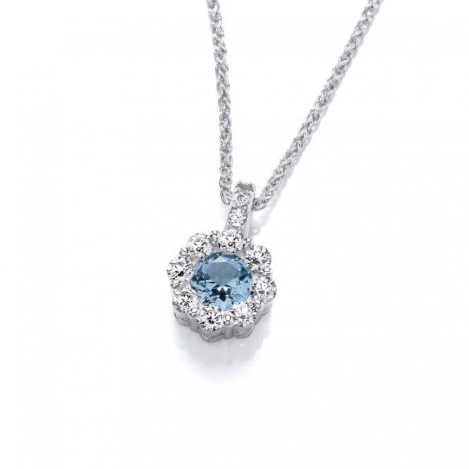 Lowry Sterling Silver Sterling Silver Aqua & Cz Pendant & Chain