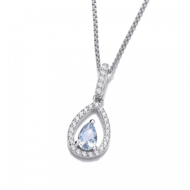 Lowry Sterling Silver Sterling Silver Aqua & Cz Pendant & Chain