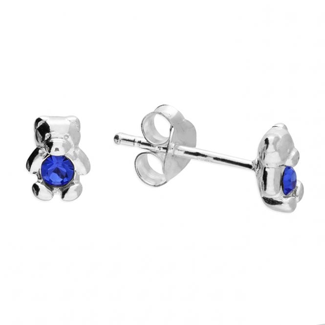 Lowry Sterling Silver Sterling Silver Blue CZ Teddy Earrings