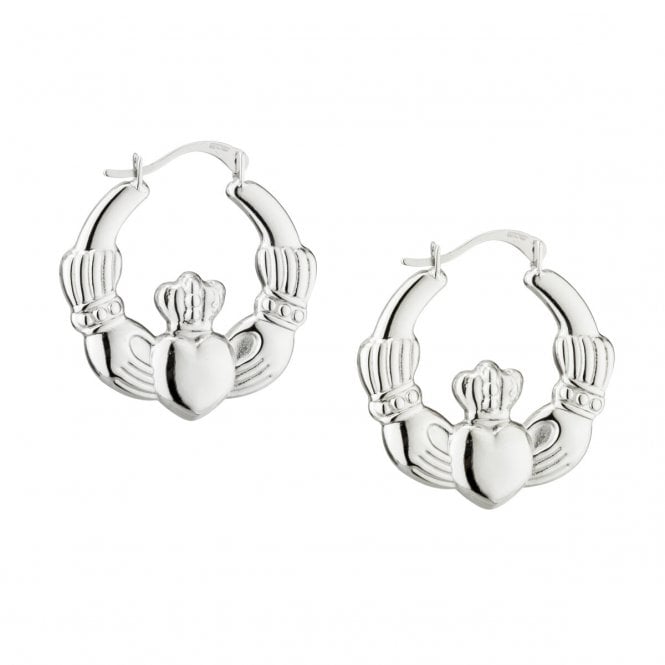 Irish Jewellery Sterling Silver Claddagh Creole Earrings