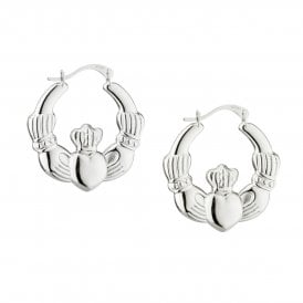 Sterling Silver Claddagh Creole Earrings