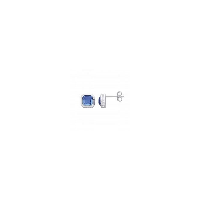 Sterling Silver CZ Blue Stud Earrings