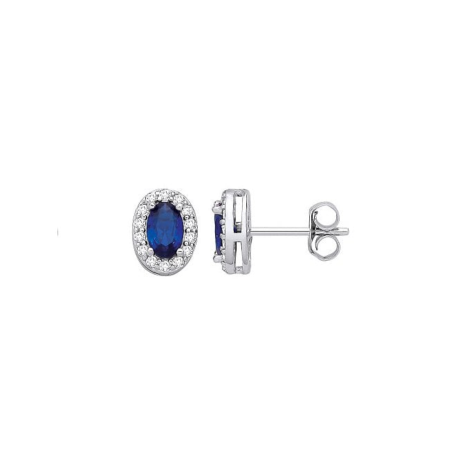 Lowry Sterling Silver Sterling Silver CZ Blue Stud Earrings
