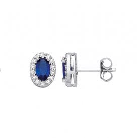 Sterling Silver CZ Blue Stud Earrings