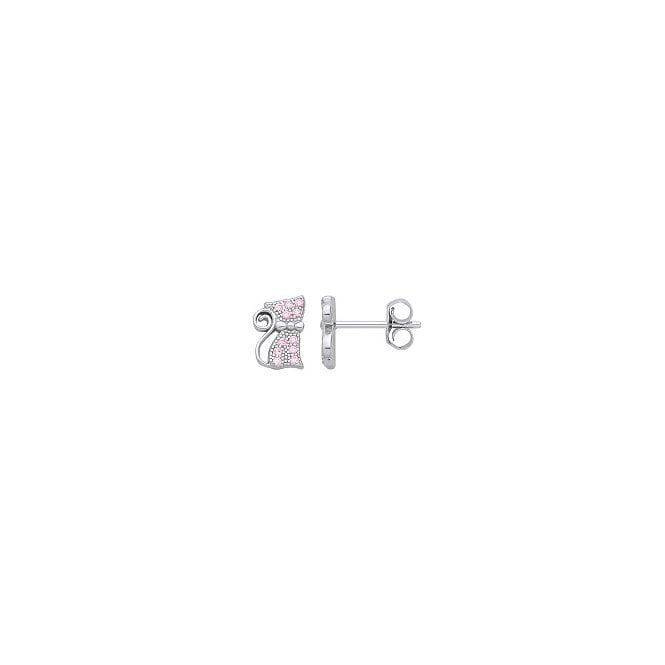 Lowry Sterling Silver Sterling Silver CZ Cat Stud Earrings