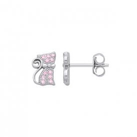 Sterling Silver CZ Cat Stud Earrings