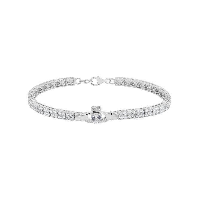 Irish Jewellery Sterling Silver CZ Claddagh Bracelet