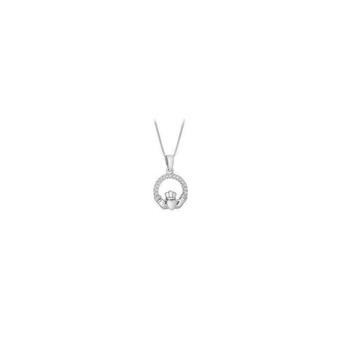 Lowry Sterling Silver Sterling Silver CZ Claddagh Necklace