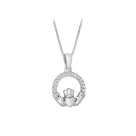 Sterling Silver CZ Claddagh Necklace