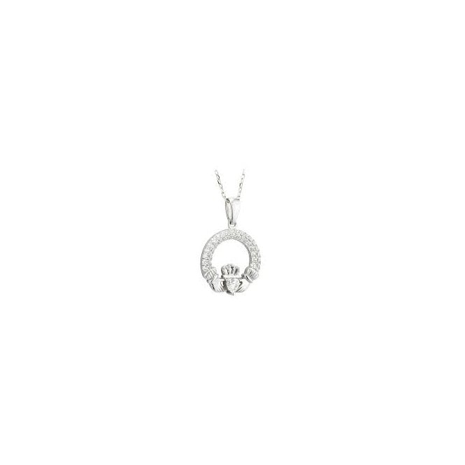 Irish Jewellery Sterling Silver CZ Claddagh Necklace