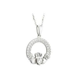 Sterling Silver CZ Claddagh Necklace