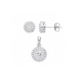 Sterling Silver CZ Cluster Pendant Set