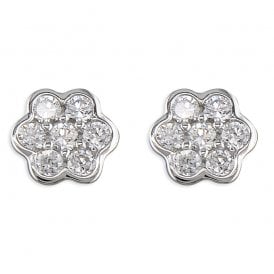 Sterling Silver CZ Cluster Stud Earrings