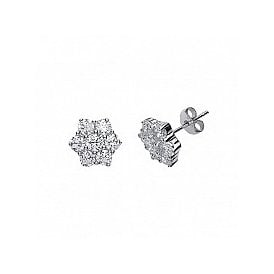 Sterling Silver CZ Cluster Stud Earrings