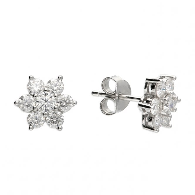 Lowry Sterling Silver Sterling Silver CZ Cluster Stud Earrings