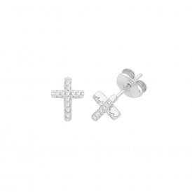 Sterling Silver CZ Cross Earrings