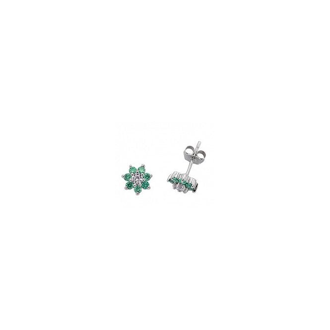 Sterling Silver CZ Em Cluster Stud Earrings