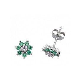Sterling Silver CZ Em Cluster Stud Earrings