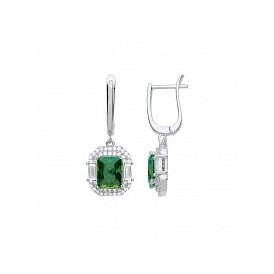 Sterling Silver CZ & Em Drop Earrings