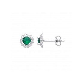 Sterling Silver CZ & Em Earrings