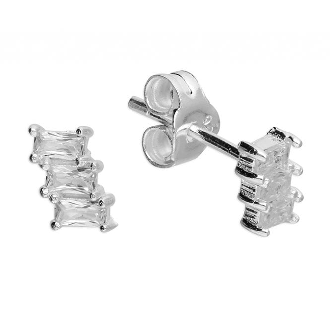 Lowry Sterling Silver Sterling Silver CZ Em Stud Earrings