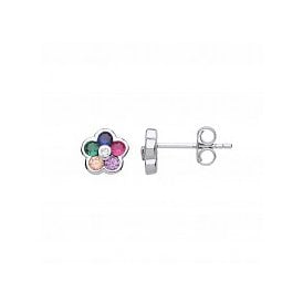 Sterling Silver CZ Flower Studs