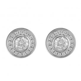 Sterling Silver Cz Halo Stud Earrings